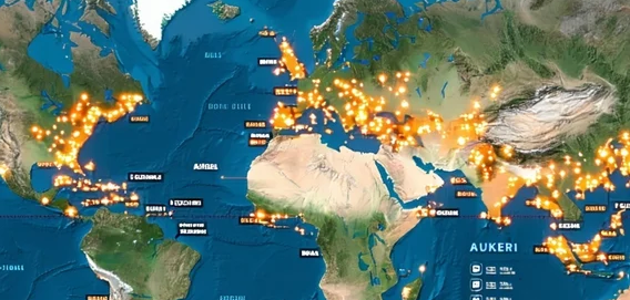 World map showing active trade routes